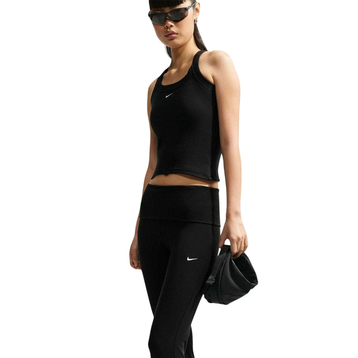Black - Side - Nike Womens-Ladies Ribbed Yoga Pants