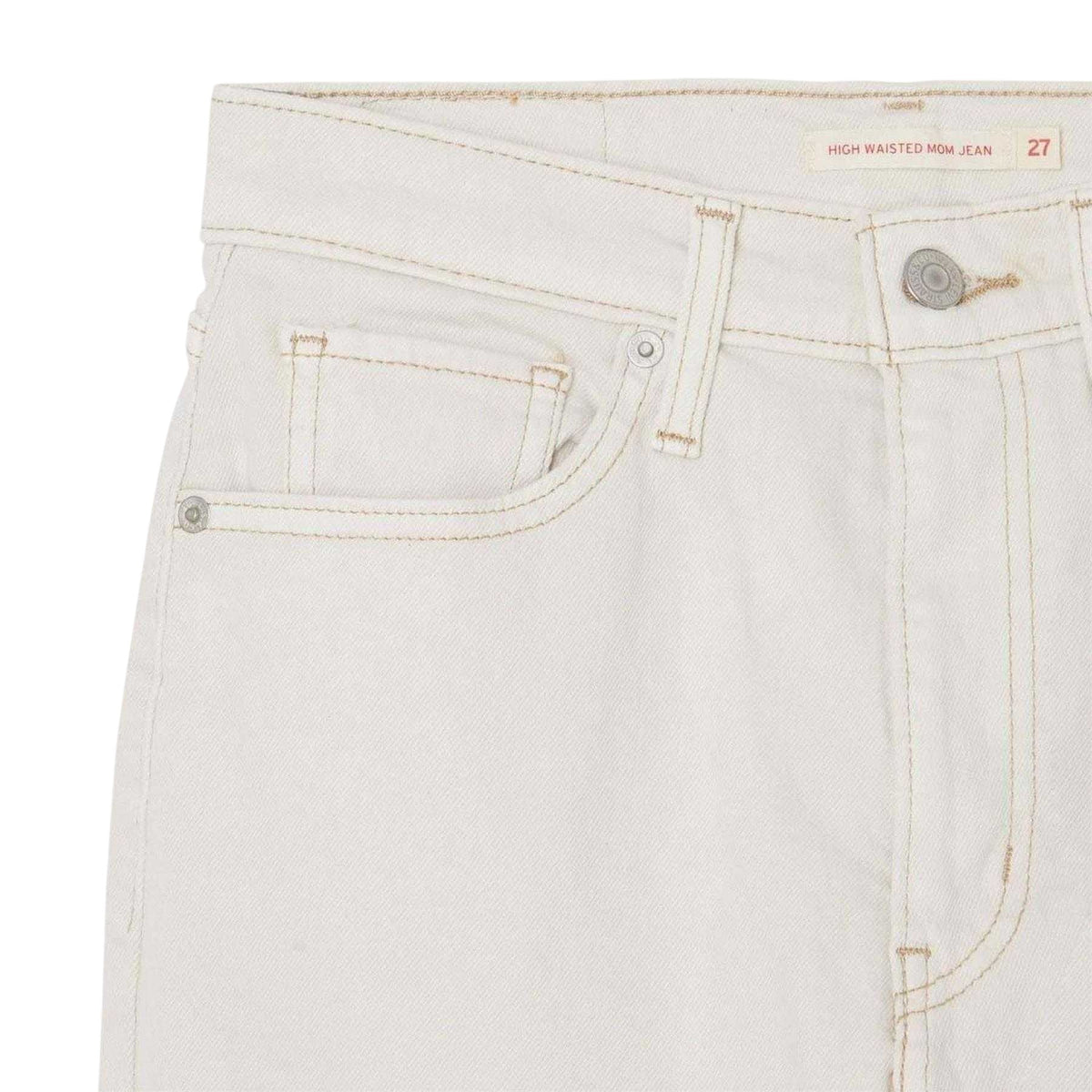 White - Side - Levis Womens-Ladies Mom Leather Patch Regular Jeans