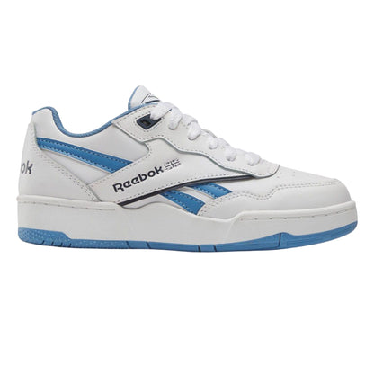 White-Blue - Side - Reebok Childrens-Kids BB 4000 II Leather Trainers