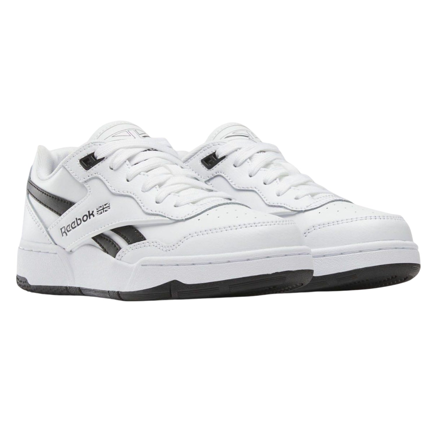 White-Black - Front - Reebok Childrens-Kids BB 4000 II Leather Trainers