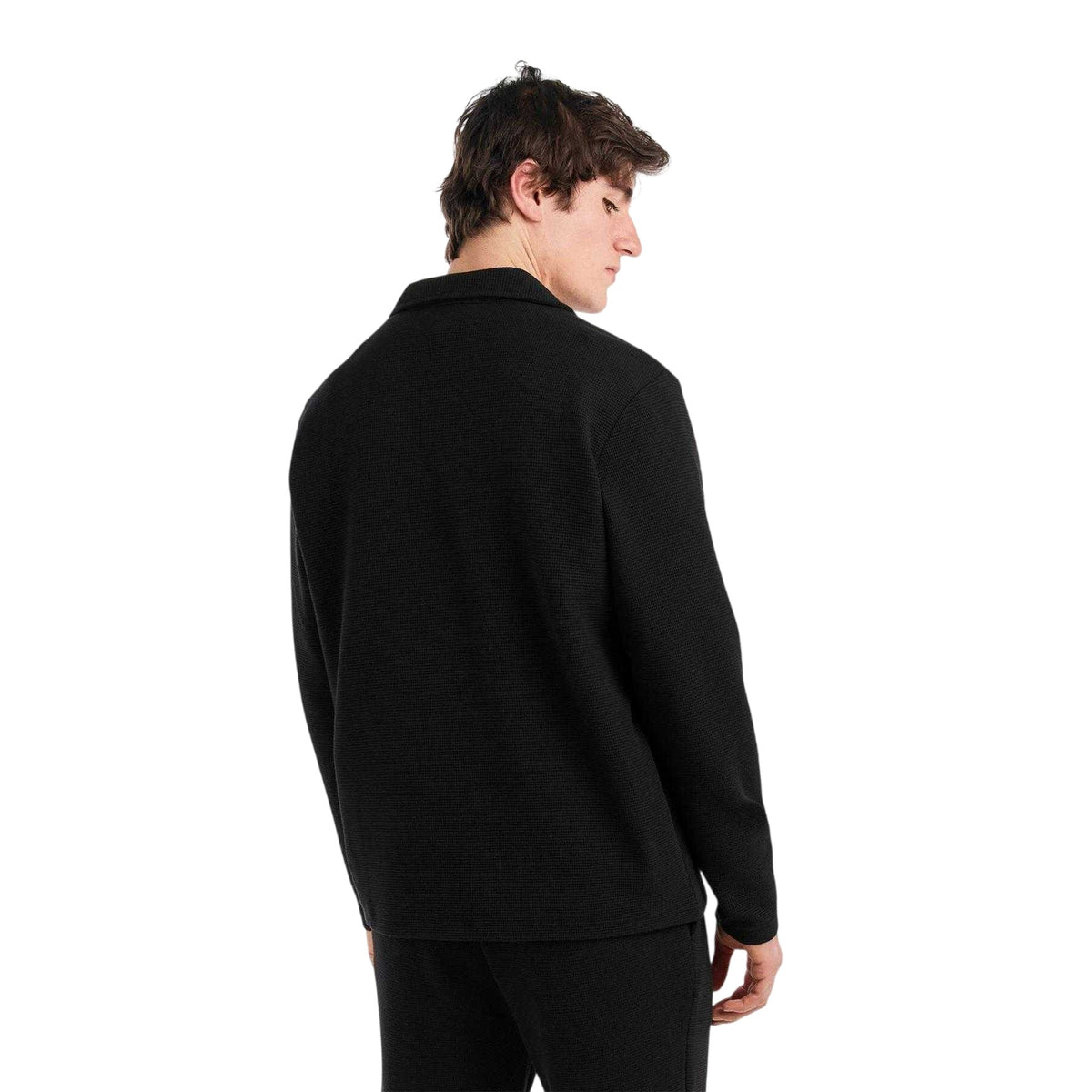 Black - Side - Prevu Mens Altius Waffle Long-Sleeved Polo Shirt