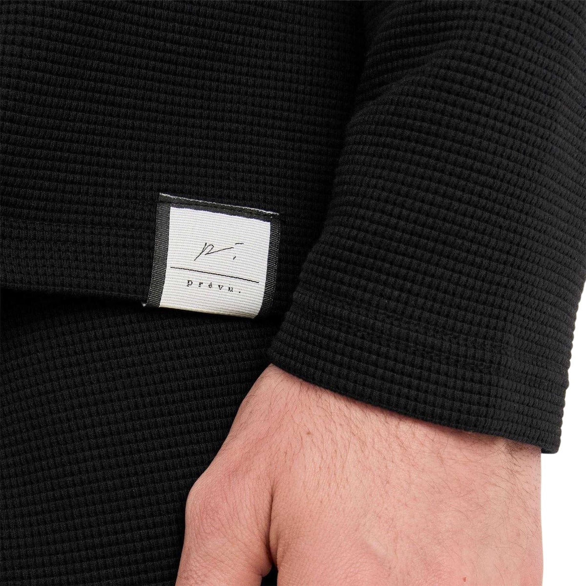 Black - Lifestyle - Prevu Mens Altius Waffle Long-Sleeved Polo Shirt