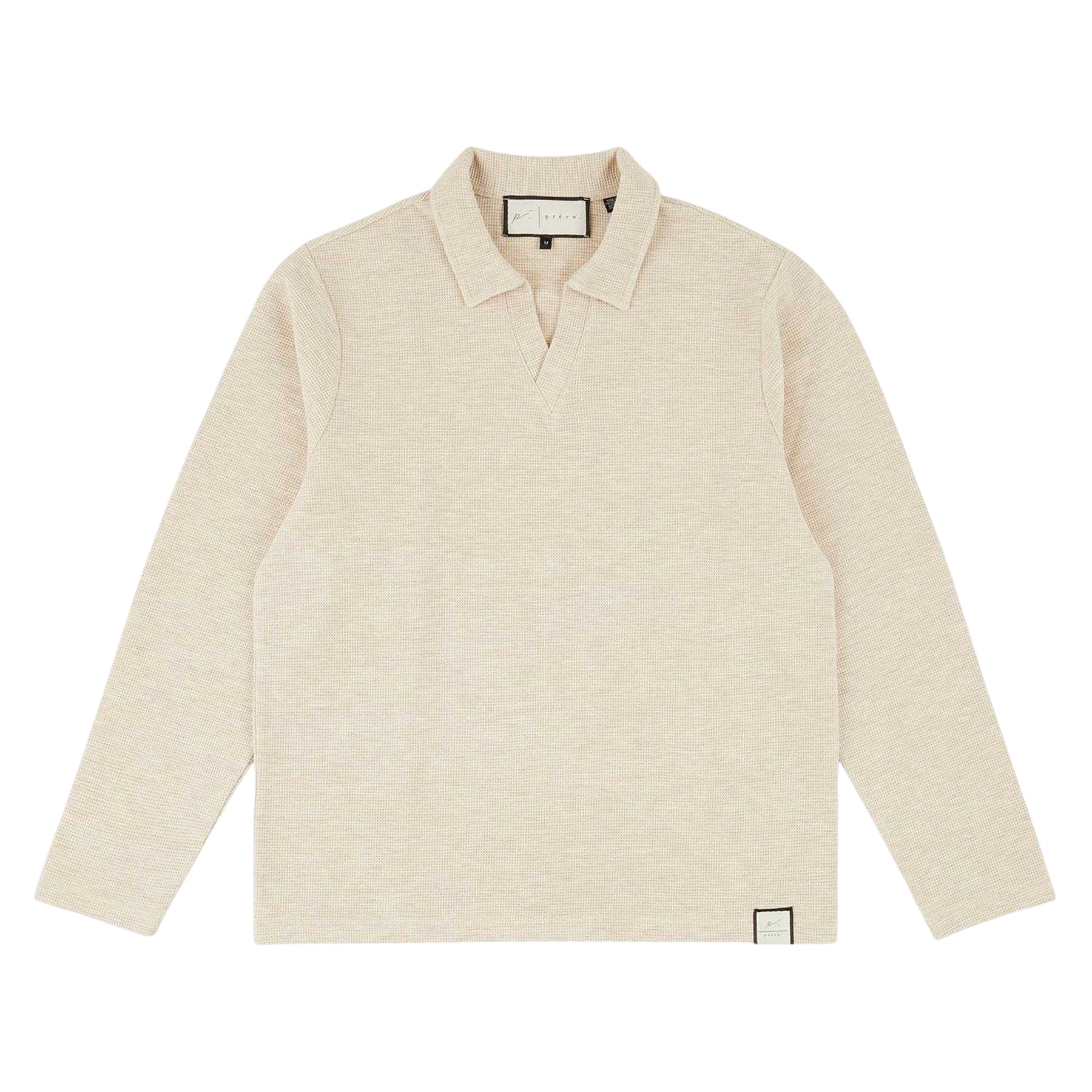 Ecru - Front - Prevu Mens Altius Waffle Long-Sleeved Polo Shirt