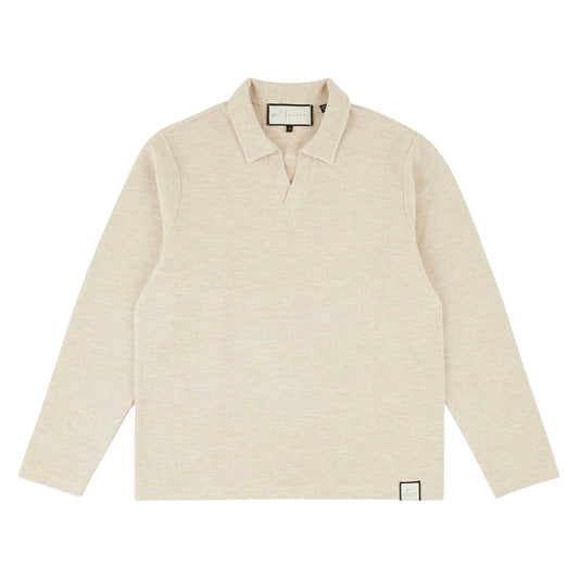Ecru - Front - Prevu Mens Altius Waffle Long-Sleeved Polo Shirt