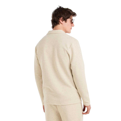 Ecru - Side - Prevu Mens Altius Waffle Long-Sleeved Polo Shirt