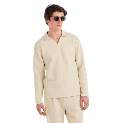 Ecru - Lifestyle - Prevu Mens Altius Waffle Long-Sleeved Polo Shirt