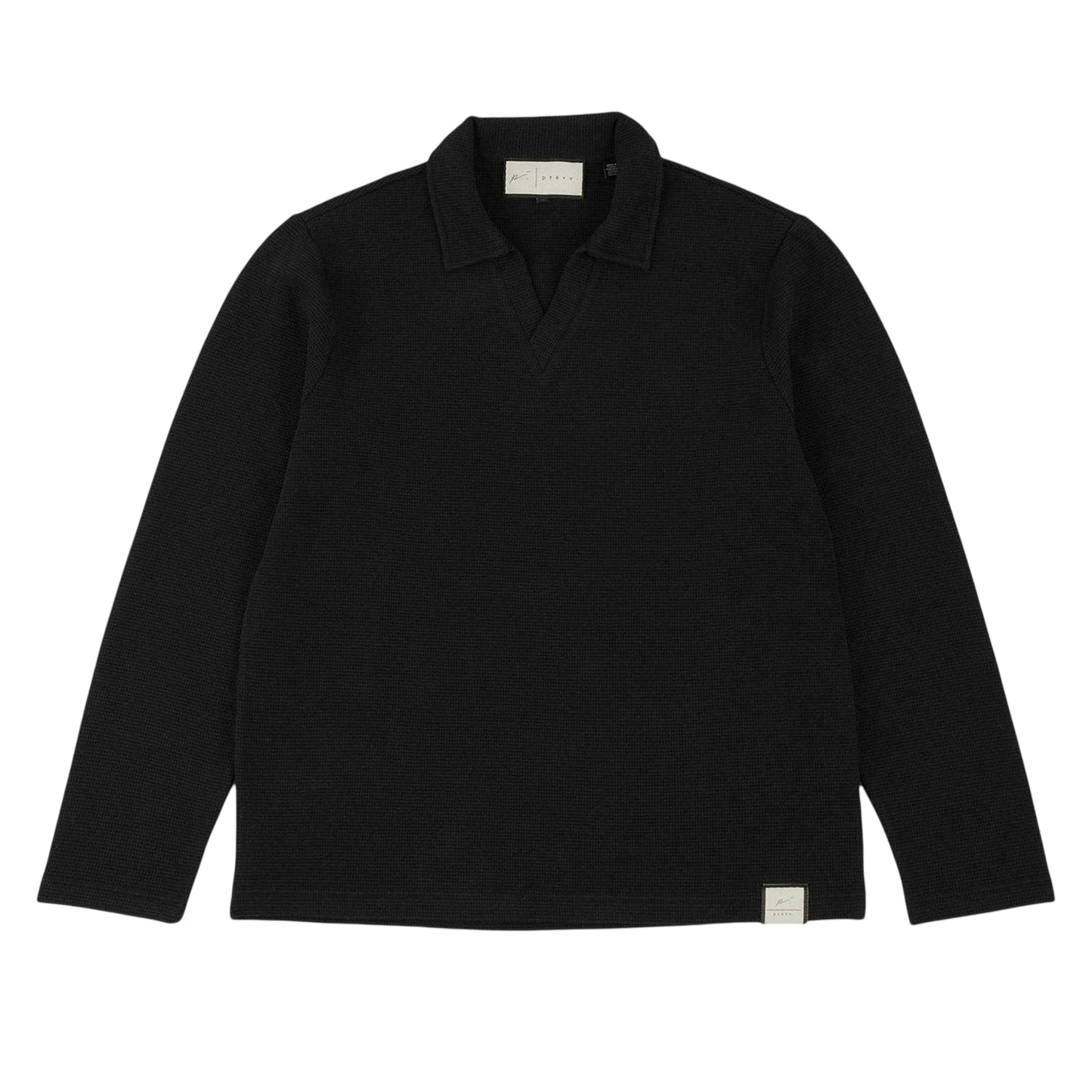 Black - Front - Prevu Mens Altius Waffle Long-Sleeved Polo Shirt