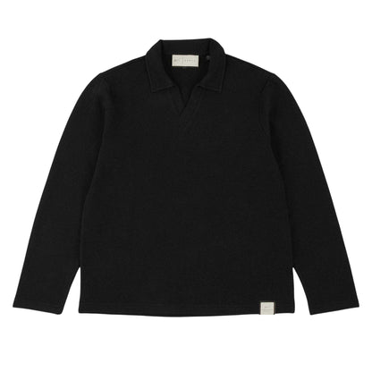 Black - Front - Prevu Mens Altius Waffle Long-Sleeved Polo Shirt