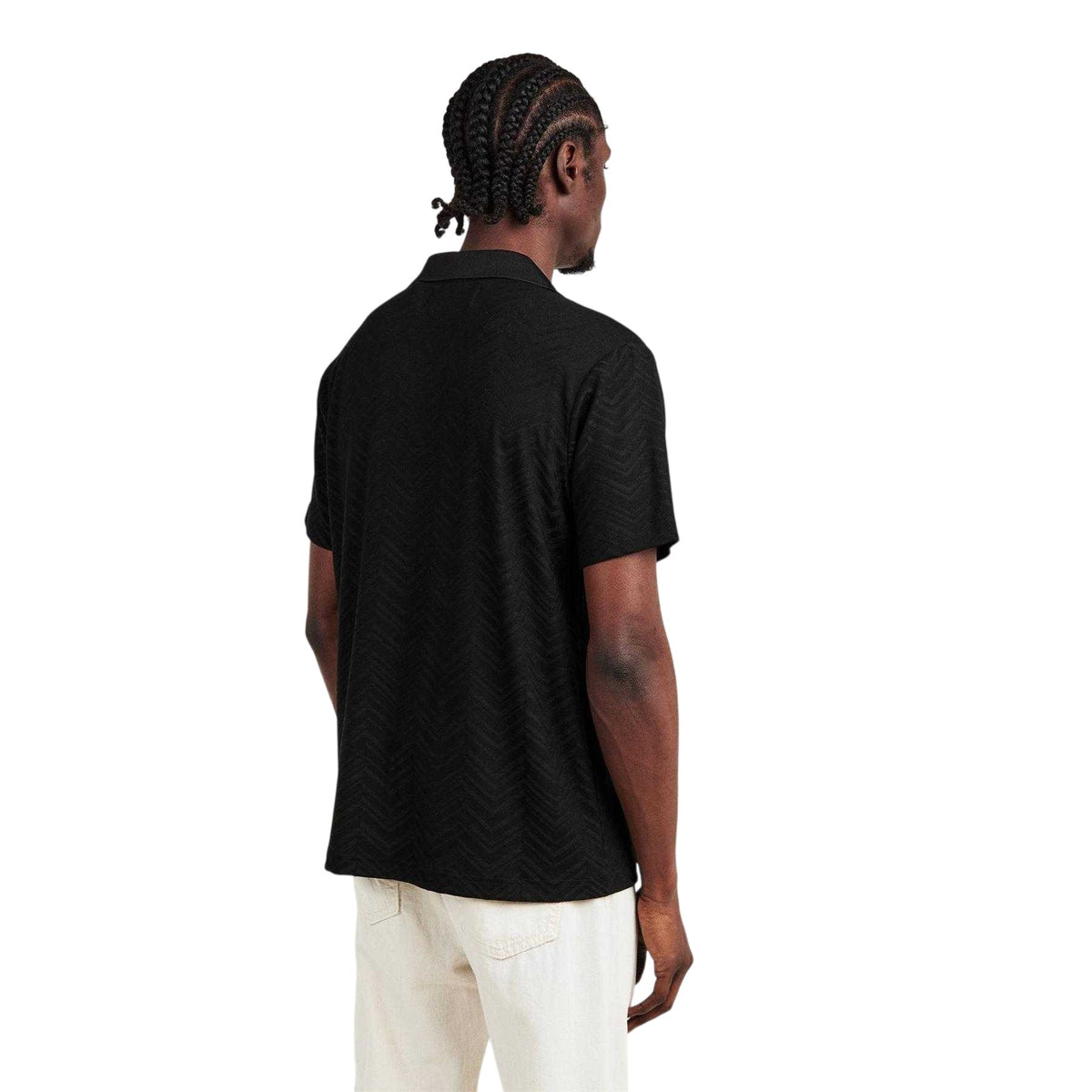 Black - Lifestyle - Prevu Mens Abrey Herringbone Relaxed Fit Polo Shirt