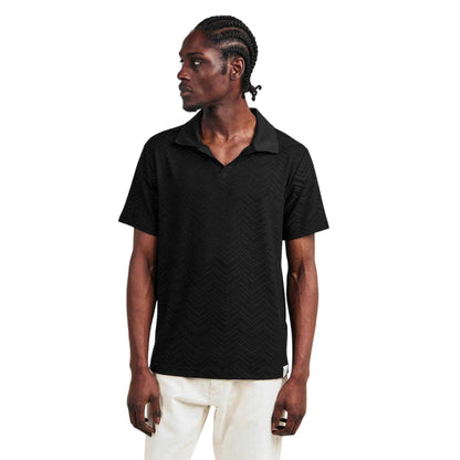 Black - Pack Shot - Prevu Mens Abrey Herringbone Relaxed Fit Polo Shirt