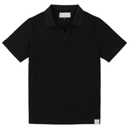 Black - Front - Prevu Mens Abrey Herringbone Relaxed Fit Polo Shirt