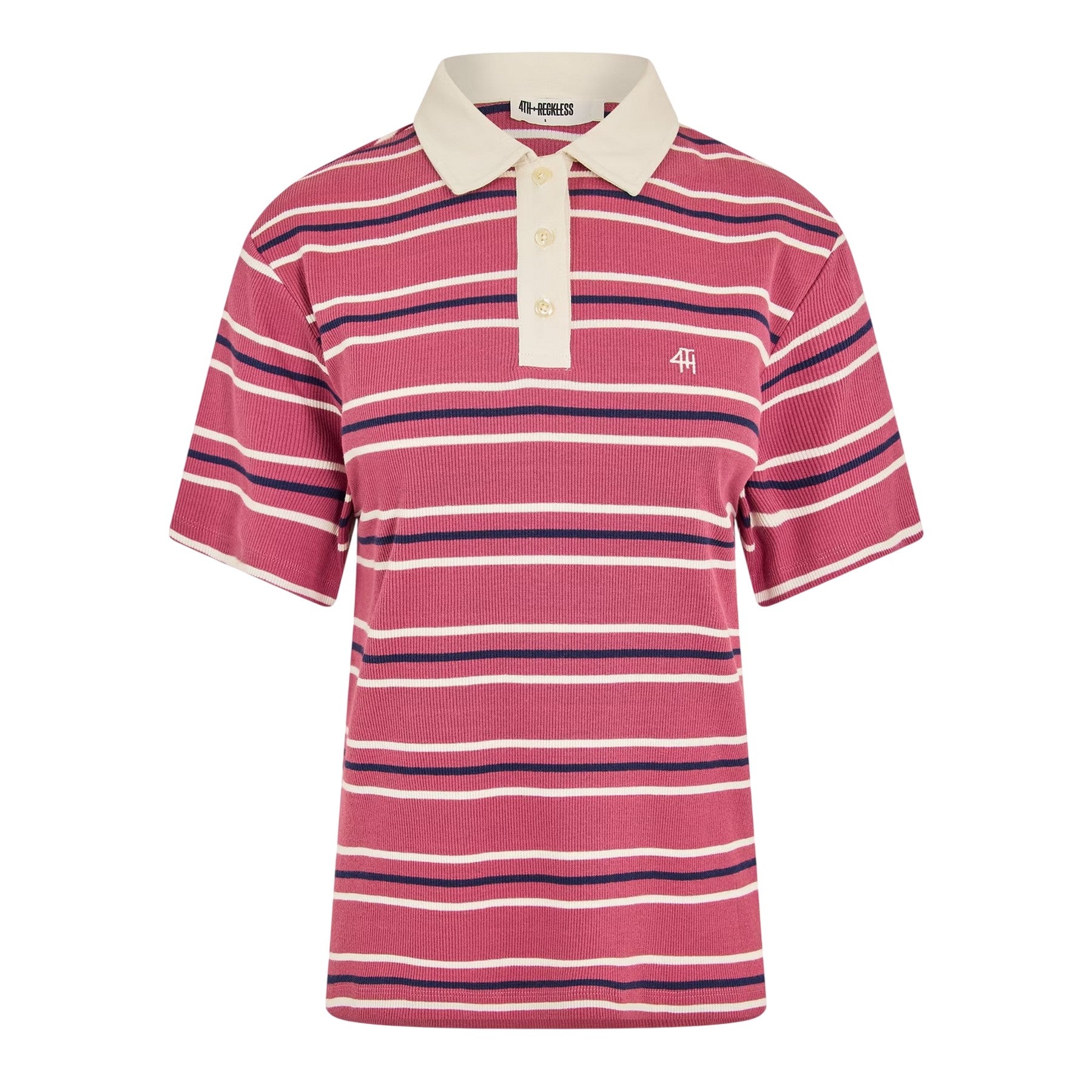 Navy-Cream - Front - 4th & Reckless Womens-Ladies Ralph Rugby Polo Shirt