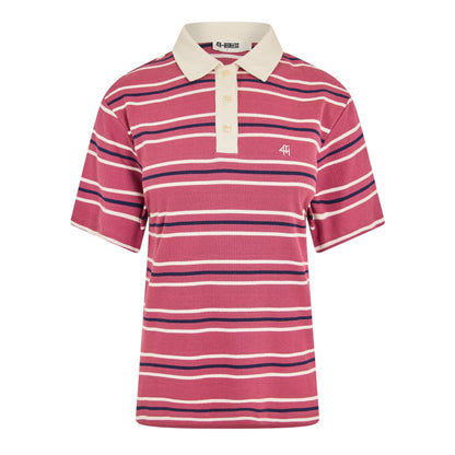 Navy-Cream - Front - 4th & Reckless Womens-Ladies Ralph Rugby Polo Shirt
