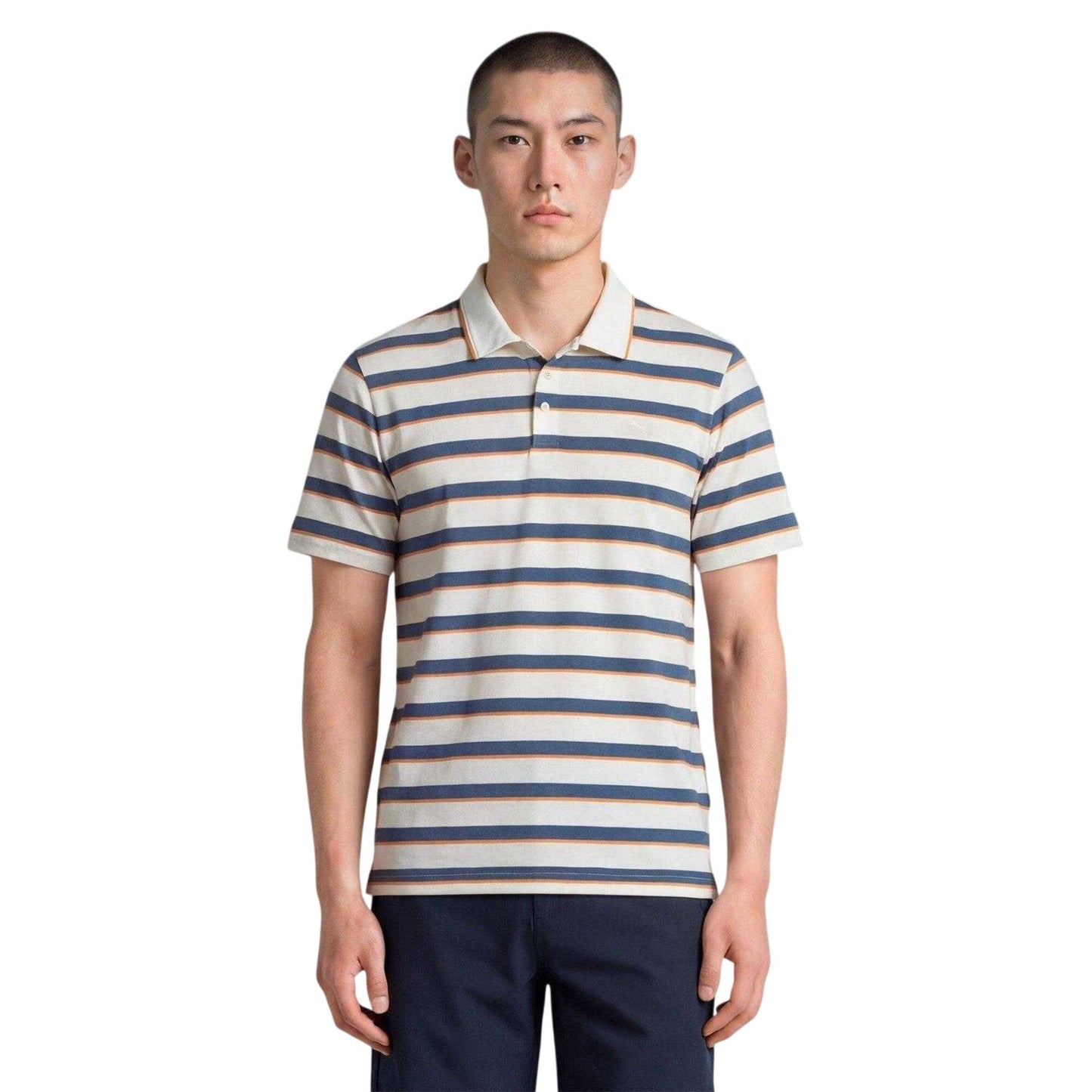 Warm White-Indie - Side - Puma Mens Cloudspun Horizontal Stripe Polo Shirt