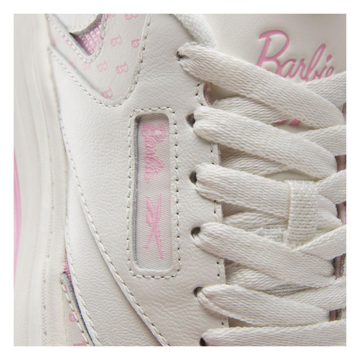 White-Pink - Close up - Reebok Childrens-Kids X Barbie Club Leather Trainers