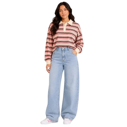 Red-White - Side - I Saw It First Womens-Ladies Stripes Long-Sleeved Polo Shirt