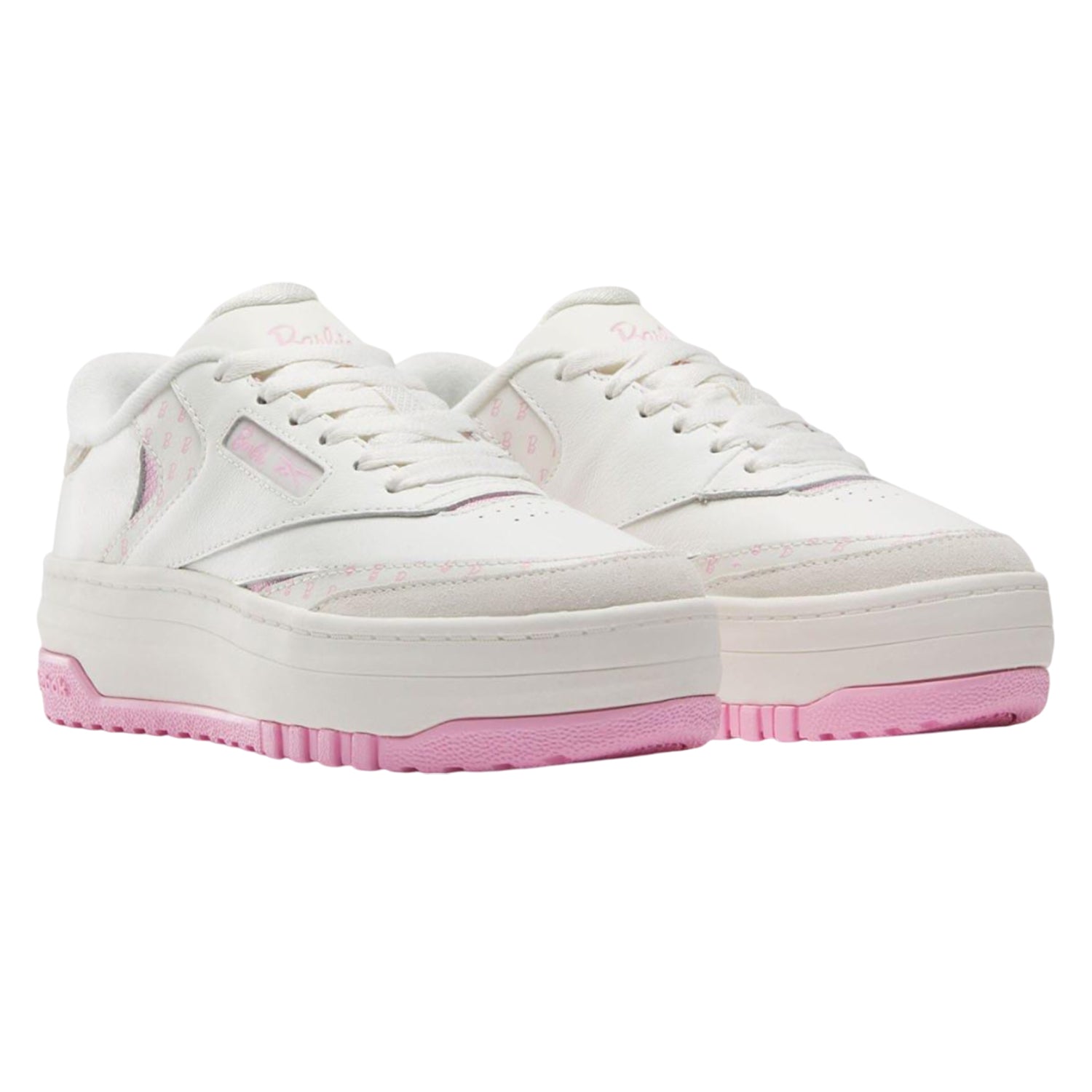 White-Pink - Front - Reebok Childrens-Kids X Barbie Club Leather Trainers