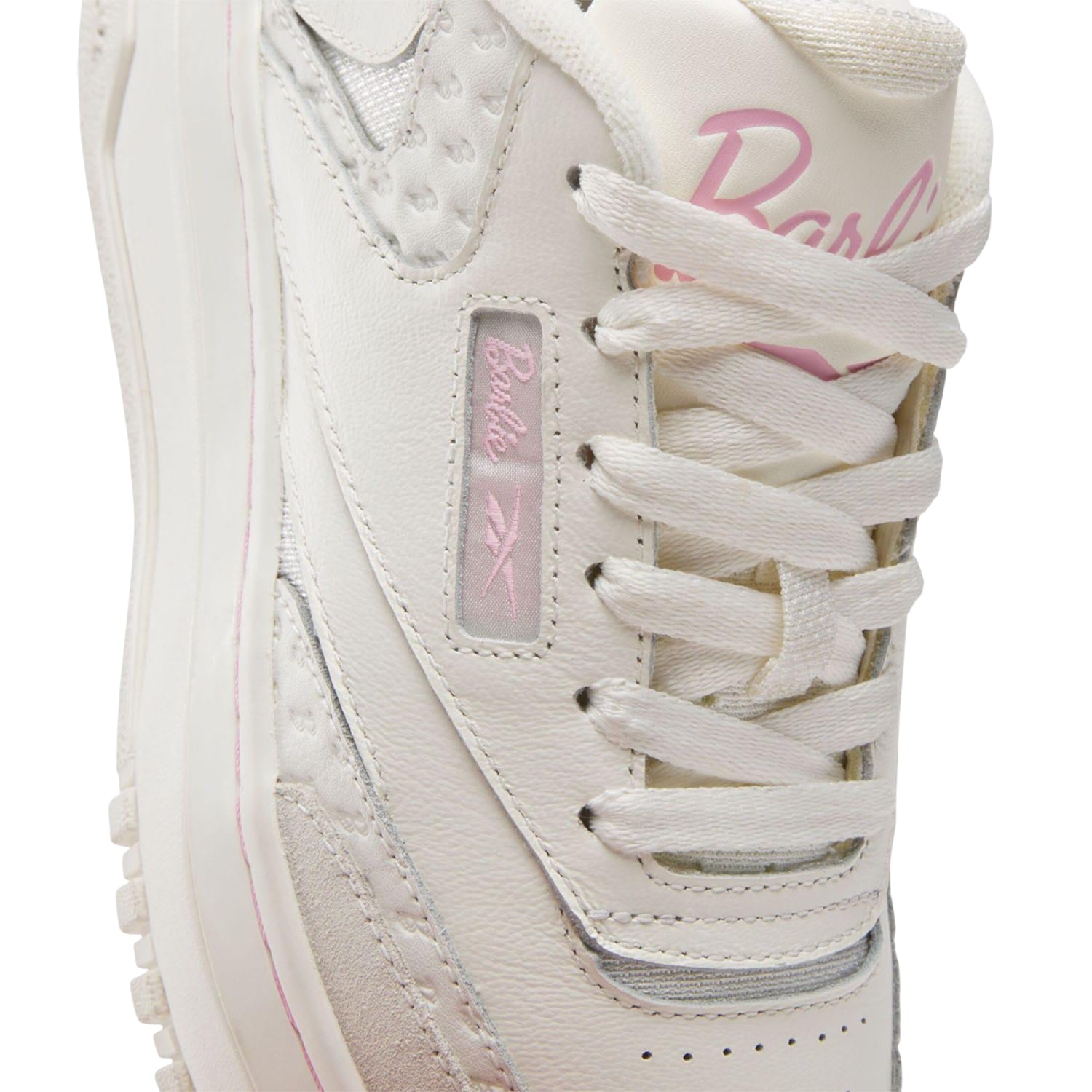 White-Pink - Close up - Reebok Womens-Ladies X Barbie Club C Leather Trainers