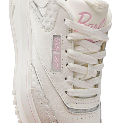 White-Pink - Close up - Reebok Womens-Ladies X Barbie Club C Leather Trainers