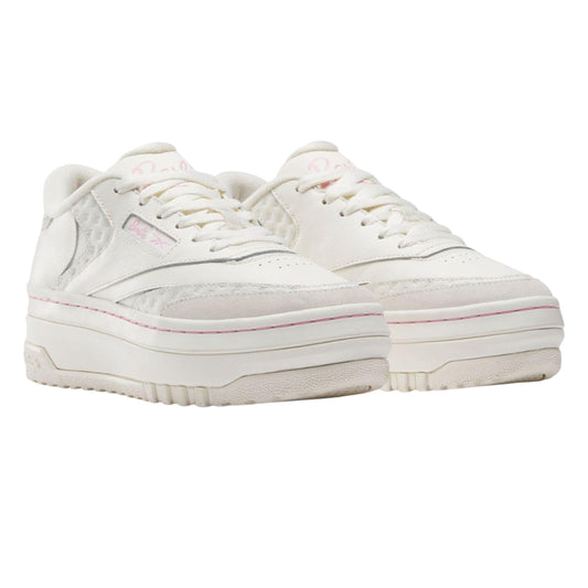 White-Pink - Front - Reebok Womens-Ladies X Barbie Club C Leather Trainers