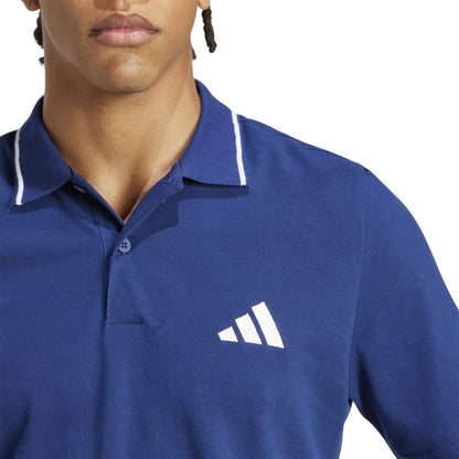 Navy-White - Side - Adidas Mens Essentials 3 Stripes Cotton Polo Shirt