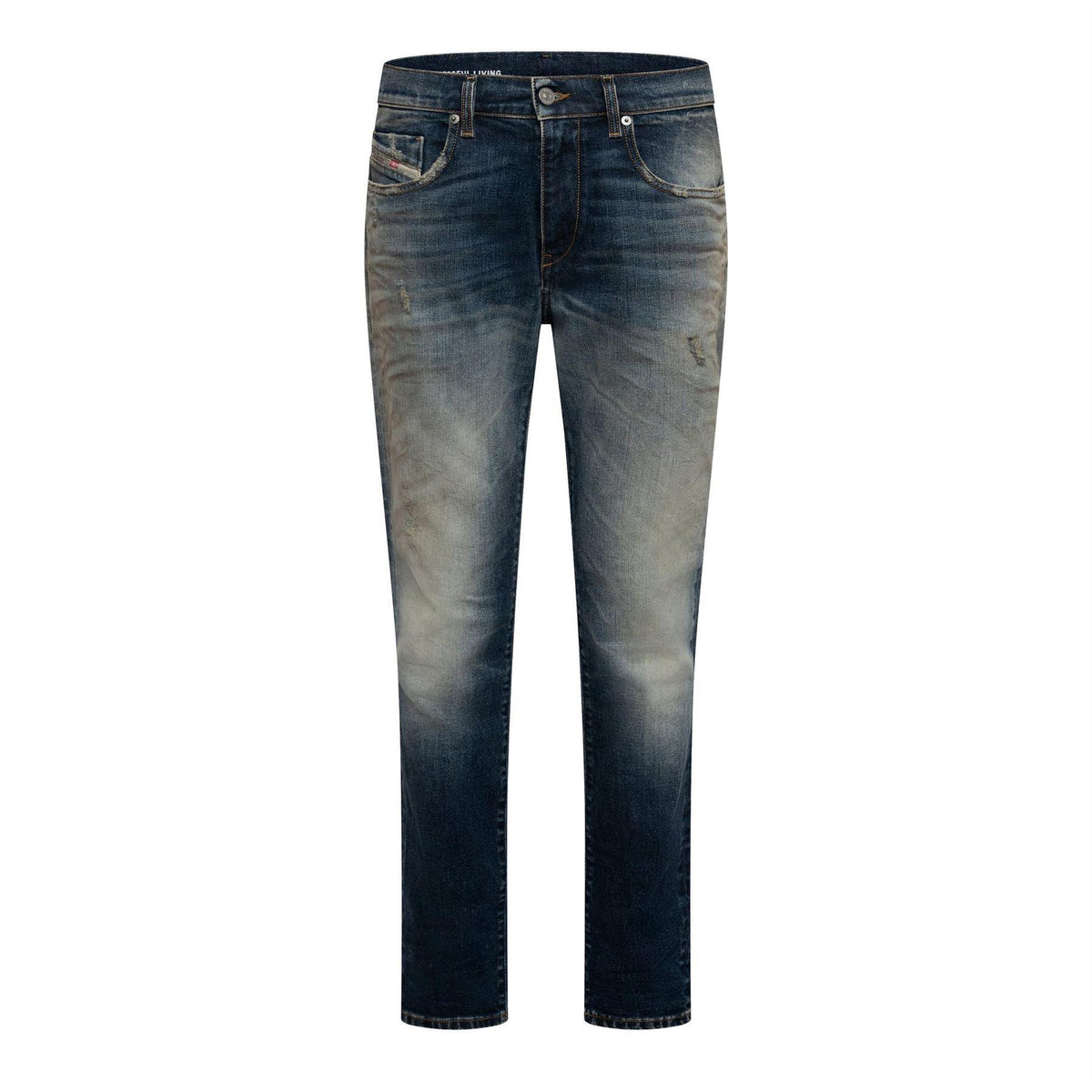Blue Denim - Front - Diesel Mens 2019 D-Strukt Denim Distressed Slim Jeans