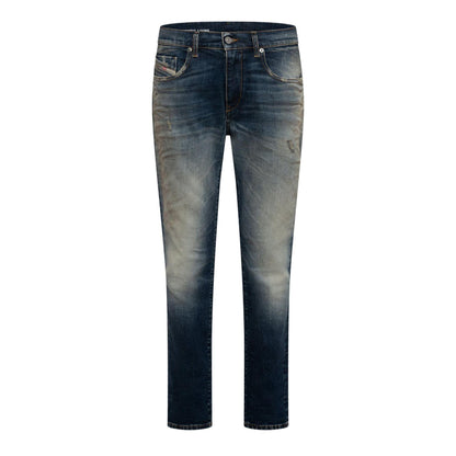 Blue Denim - Front - Diesel Mens 2019 D-Strukt Denim Distressed Slim Jeans