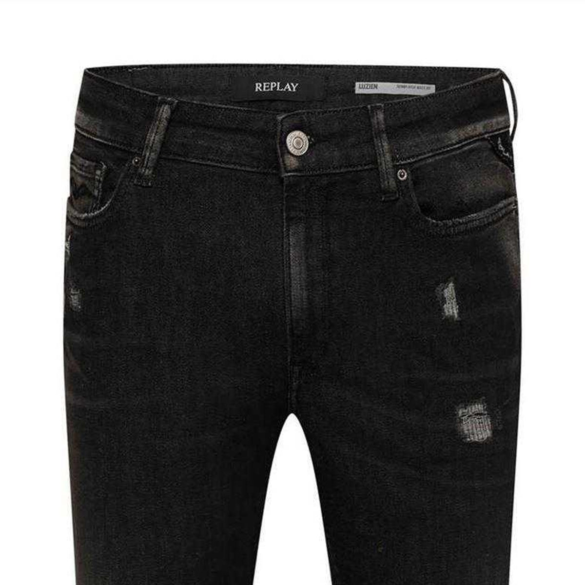 Grey - Side - Replay Womens-Ladies Luz Ripped Skinny Jeans