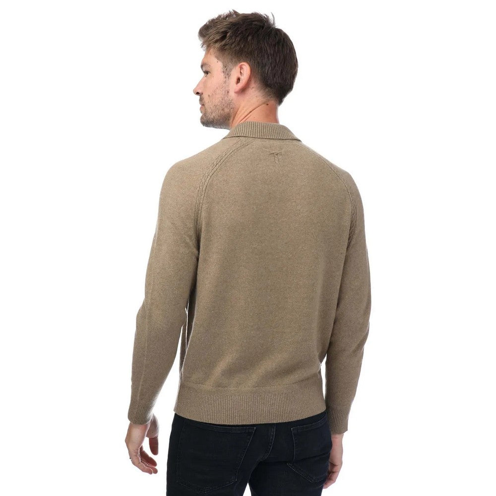 Tan - Back - Ted Baker Mens Karolt Cable Cashmere Textured Polo Shirt