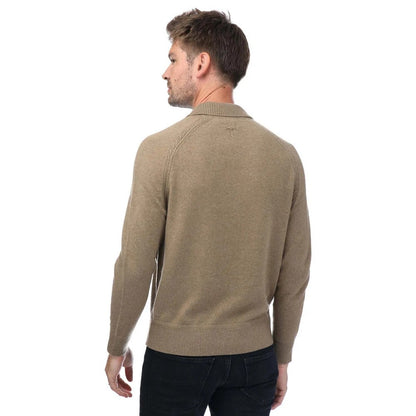 Tan - Back - Ted Baker Mens Karolt Cable Cashmere Textured Polo Shirt