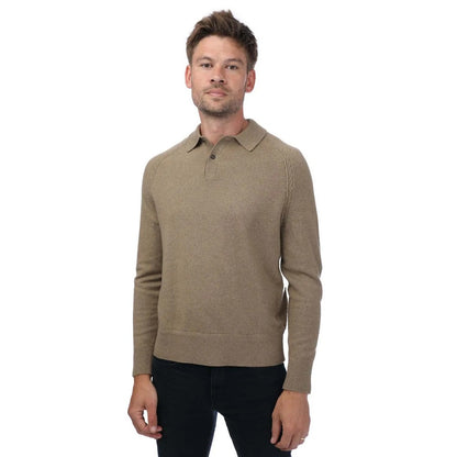 Tan - Front - Ted Baker Mens Karolt Cable Cashmere Textured Polo Shirt