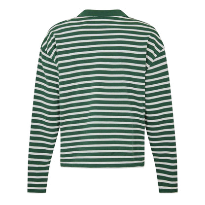Forest-White - Back - Summit Mens Striped Long-Sleeved Polo Shirt