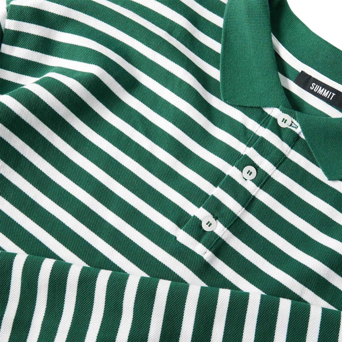 Forest-White - Side - Summit Mens Striped Long-Sleeved Polo Shirt