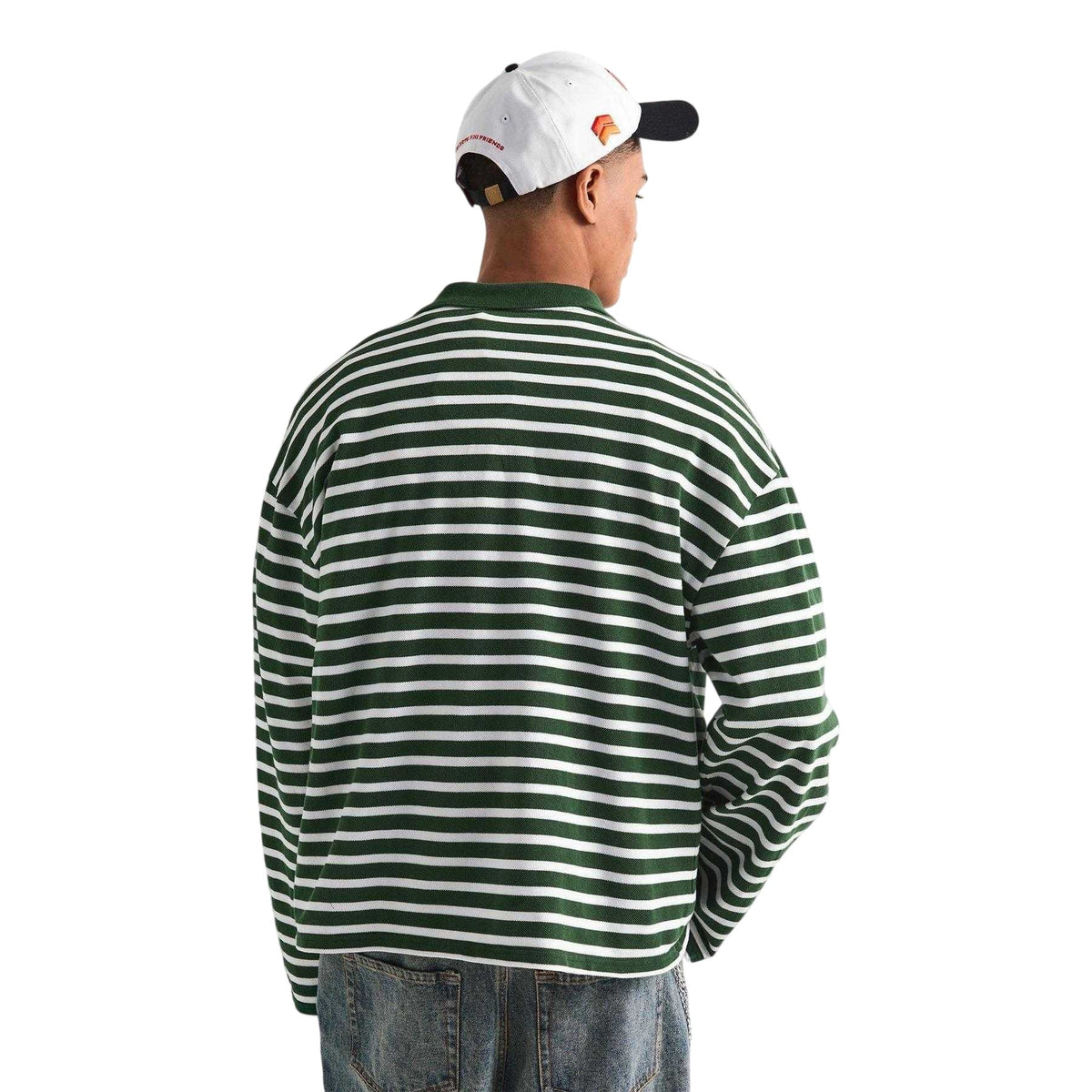 Forest-White - Lifestyle - Summit Mens Striped Long-Sleeved Polo Shirt