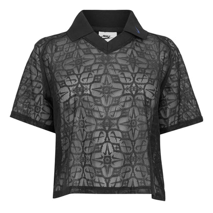Black - Front - Nike Womens-Ladies Geometric Mesh Polo Shirt