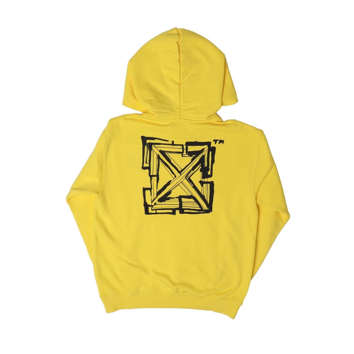 Yellow-Black - Back - Off White Childrens-Kids Script Hoodie
