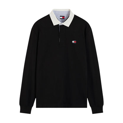 Dark Navy - Front - Tommy Jeans Mens Long-Sleeved Polo Shirt
