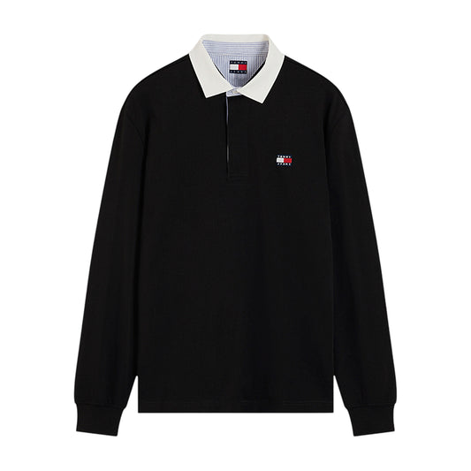 Dark Navy - Front - Tommy Jeans Mens Long-Sleeved Polo Shirt