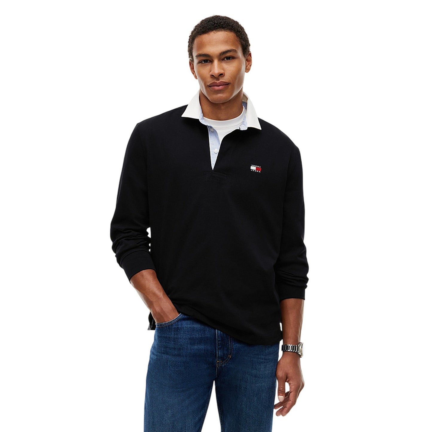 Dark Navy - Side - Tommy Jeans Mens Long-Sleeved Polo Shirt