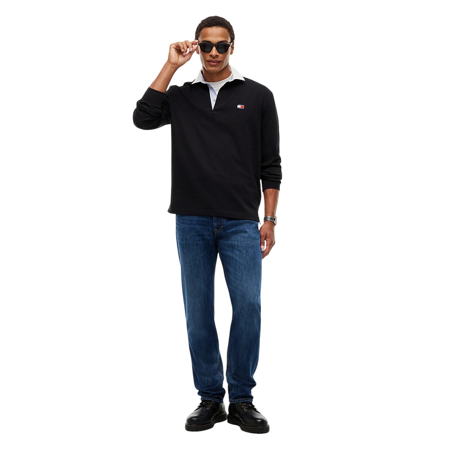 Dark Navy - Pack Shot - Tommy Jeans Mens Long-Sleeved Polo Shirt