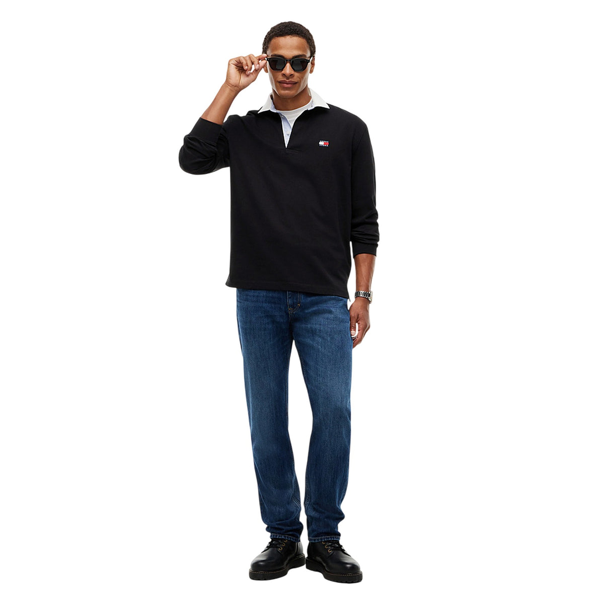 Dark Navy - Pack Shot - Tommy Jeans Mens Long-Sleeved Polo Shirt