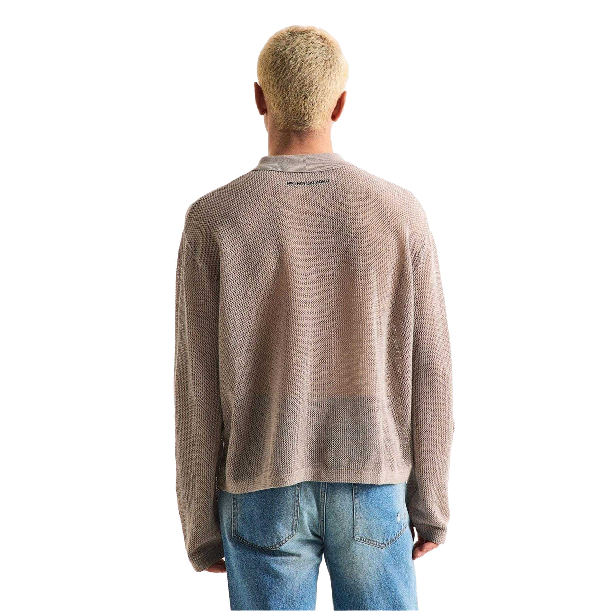 Taupe - Back - MKI MIYUKI ZOKU Mens Knitted Long-Sleeved Shirt