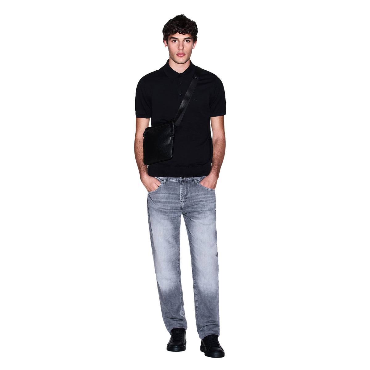 Navy - Side - Armani Exchange Mens Knitted Polo Shirt