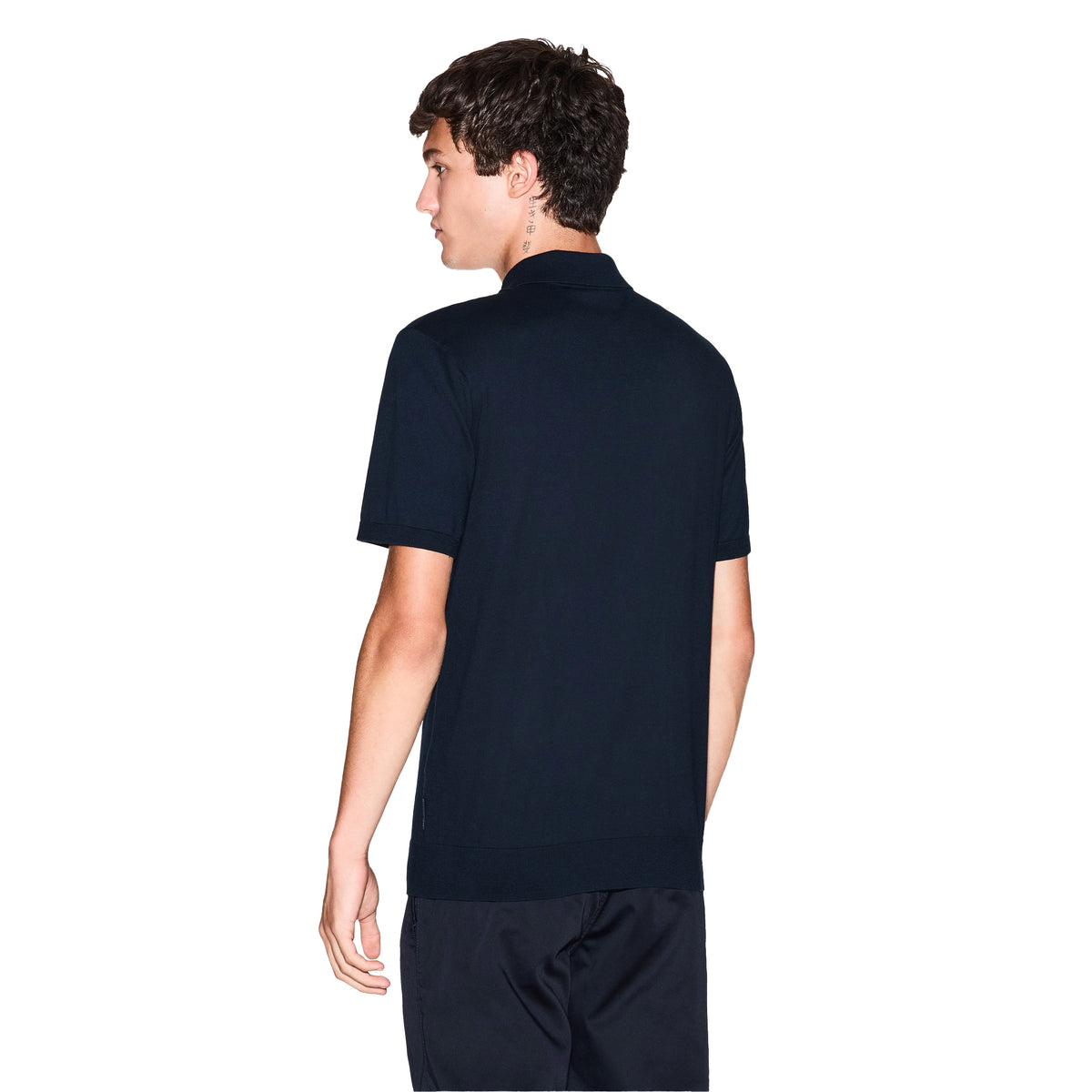 Navy - Pack Shot - Armani Exchange Mens Knitted Polo Shirt