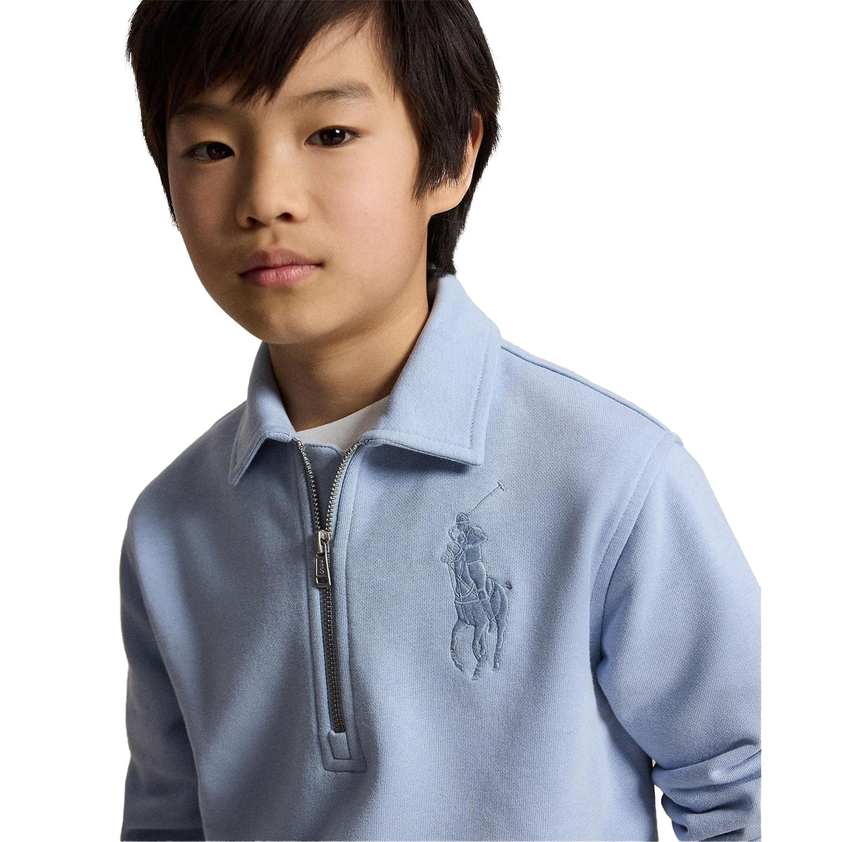 Estate Blue - Side - Ralph Lauren Childrens-Kids Fleece Quarter Zip Sweatshirt