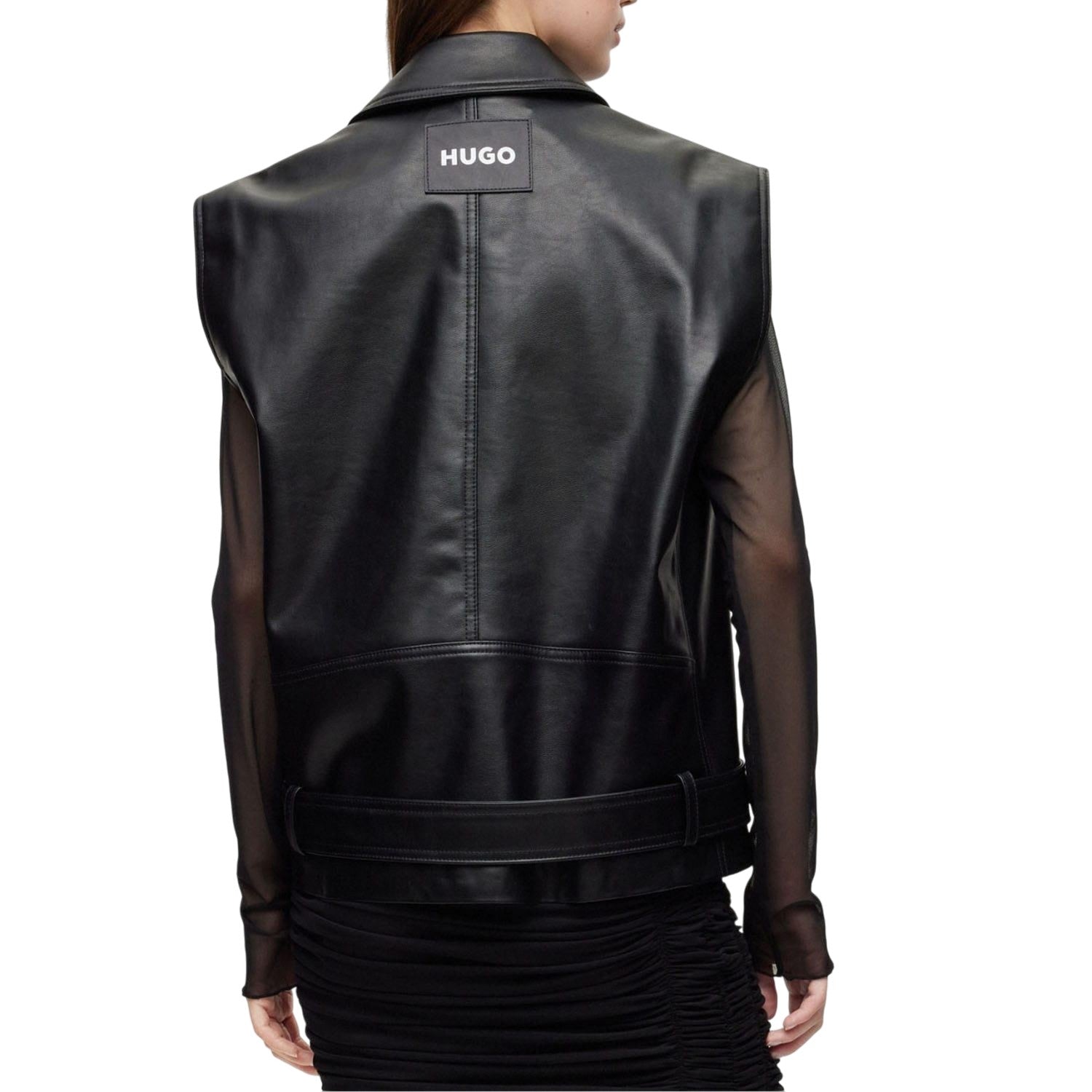 Black - Back - Hugo Womens-Ladies Arebura-1 Faux Leather Sleeveless Jacket