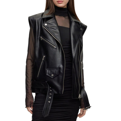 Black - Lifestyle - Hugo Womens-Ladies Arebura-1 Faux Leather Sleeveless Jacket