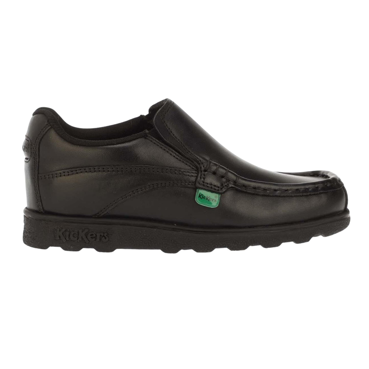 Black - Side - Kickers Boys Fragma Leather Slip-on School Shoes