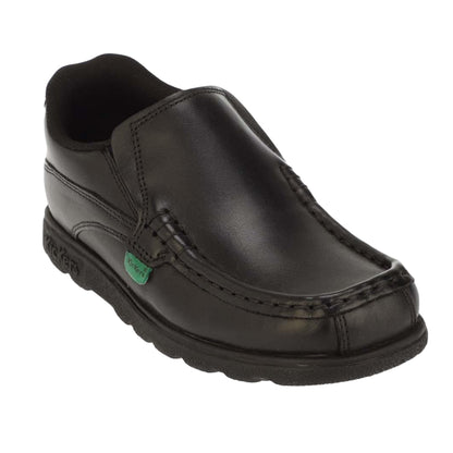 Black - Front - Kickers Boys Fragma Leather Slip-on School Shoes