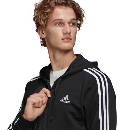 Black-White - Lifestyle - Adidas Mens 3 Stripes French Terry Full Zip Hoodie